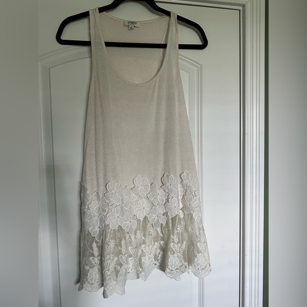 Umgee tank top with lace trim.